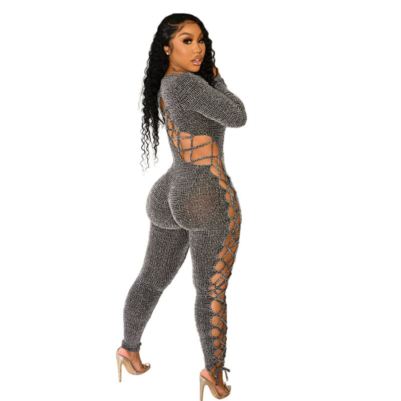 Long Sleeve Knit Low Cut Tie Large Bodysuit Women