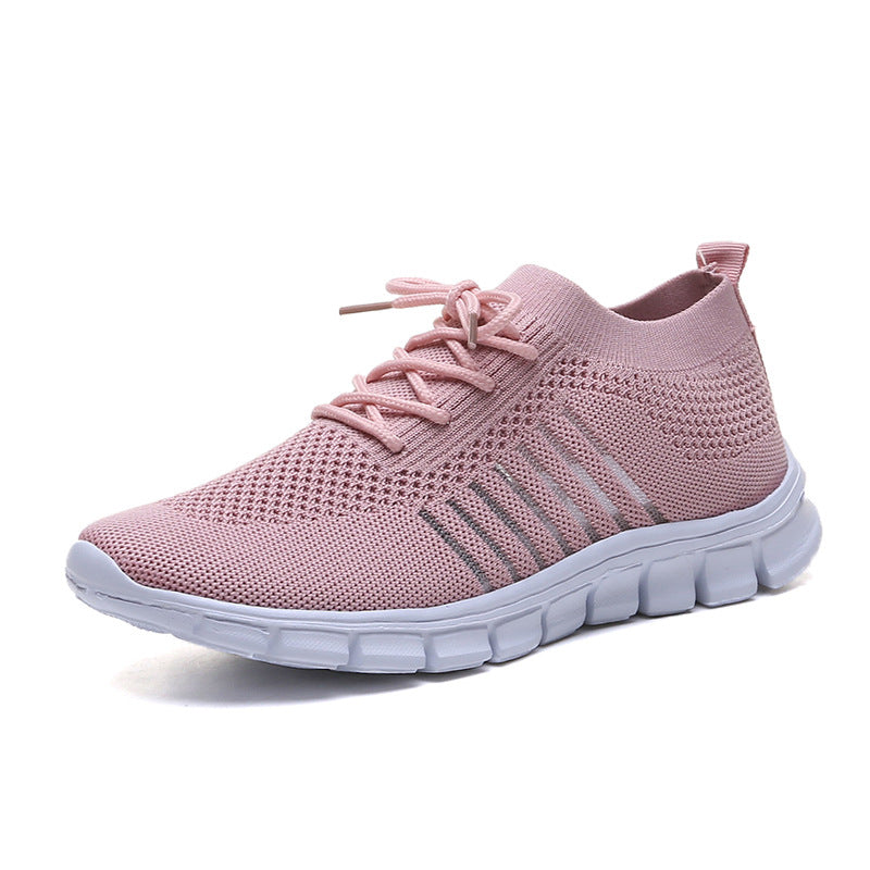 Casual Ladies Shoes Breathable Women Flying Knit Sports Shoes Flat Shoes