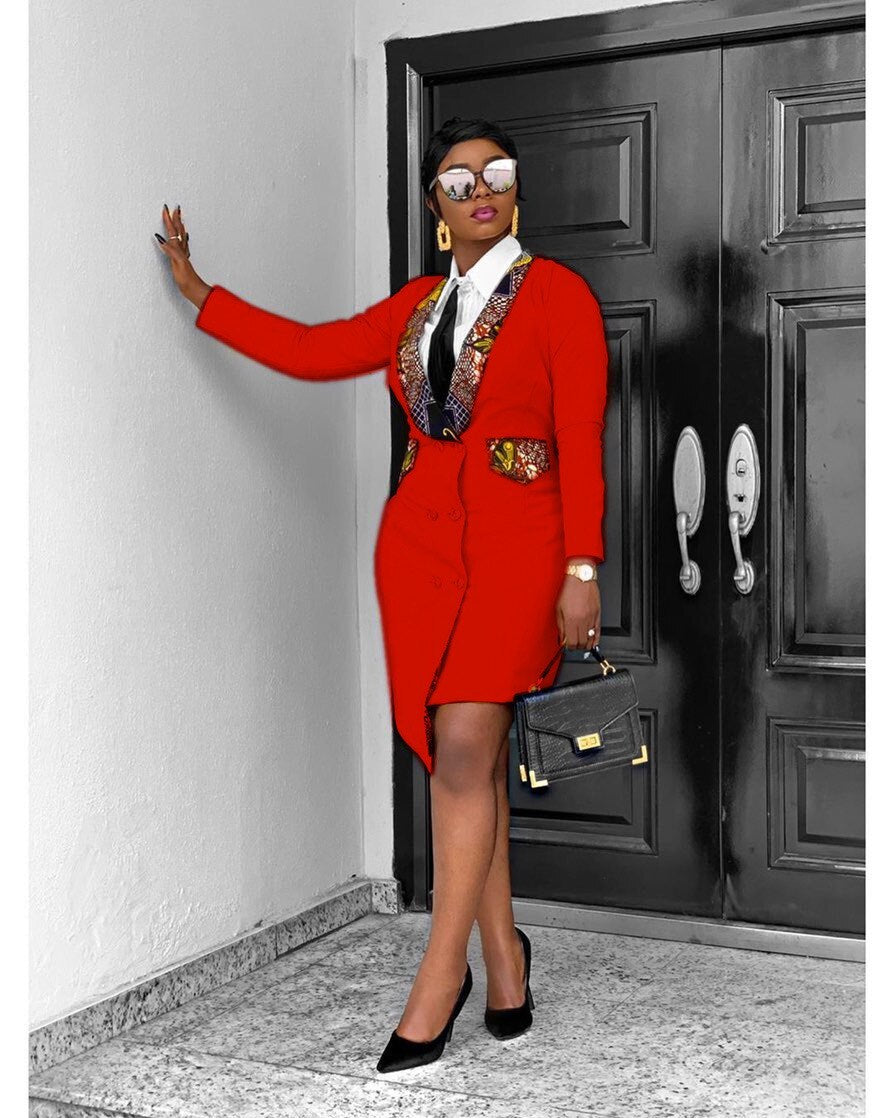 Autumn Long Sleeve OL Lapel Irregular Large Size Dress Women