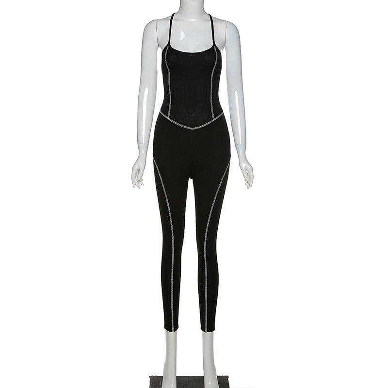 Sling jumpsuit straps back hips integrated pants