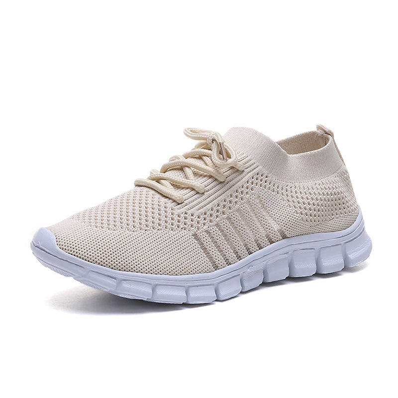 Casual Ladies Shoes Breathable Women Flying Knit Sports Shoes Flat Shoes