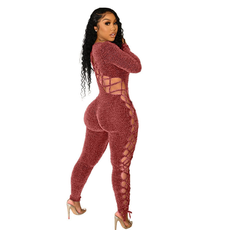 Long Sleeve Knit Low Cut Tie Large Bodysuit Women