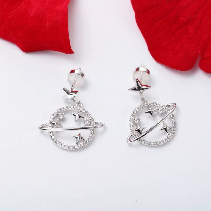 Korean Fashion Universe Planet Star Drop Earrings for Women Aesthetic Zircon Dangle Earrings Trendy Femme Saturn Jewelry