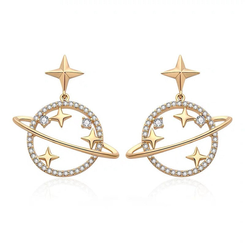 Korean Fashion Universe Planet Star Drop Earrings for Women Aesthetic Zircon Dangle Earrings Trendy Femme Saturn Jewelry