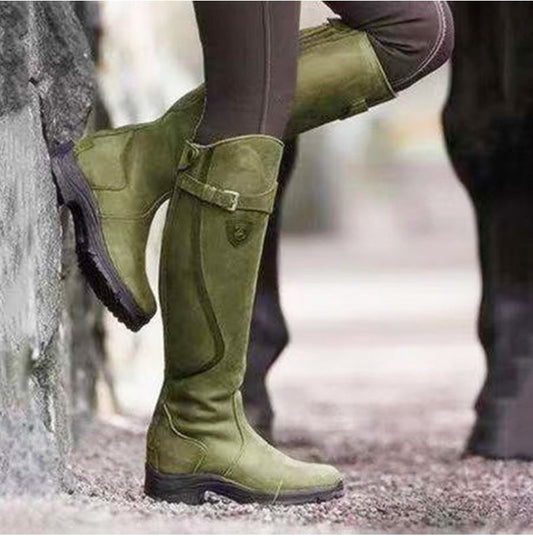 Riding Western Boots Winter Knee High Block Heel Round Toe Shoes For Women