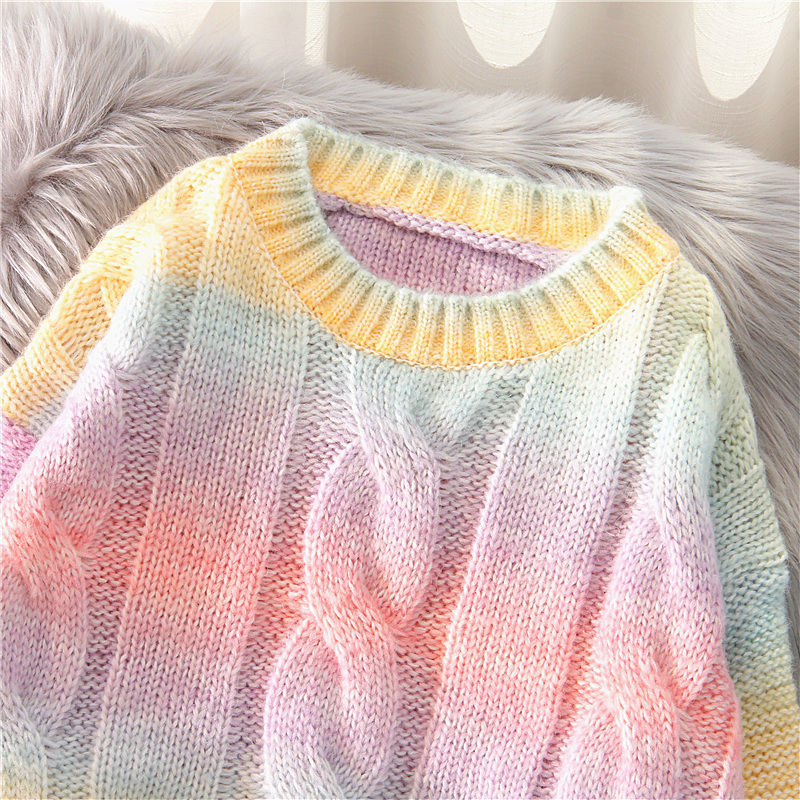 Rainbow striped sweater women loose pullover