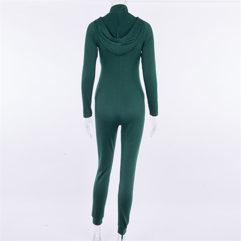 Long-sleeved hooded sports jumpsuit