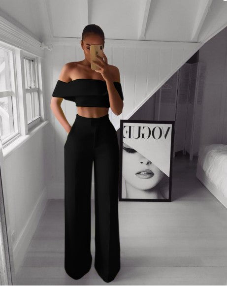 One-shoulder mop pants suit