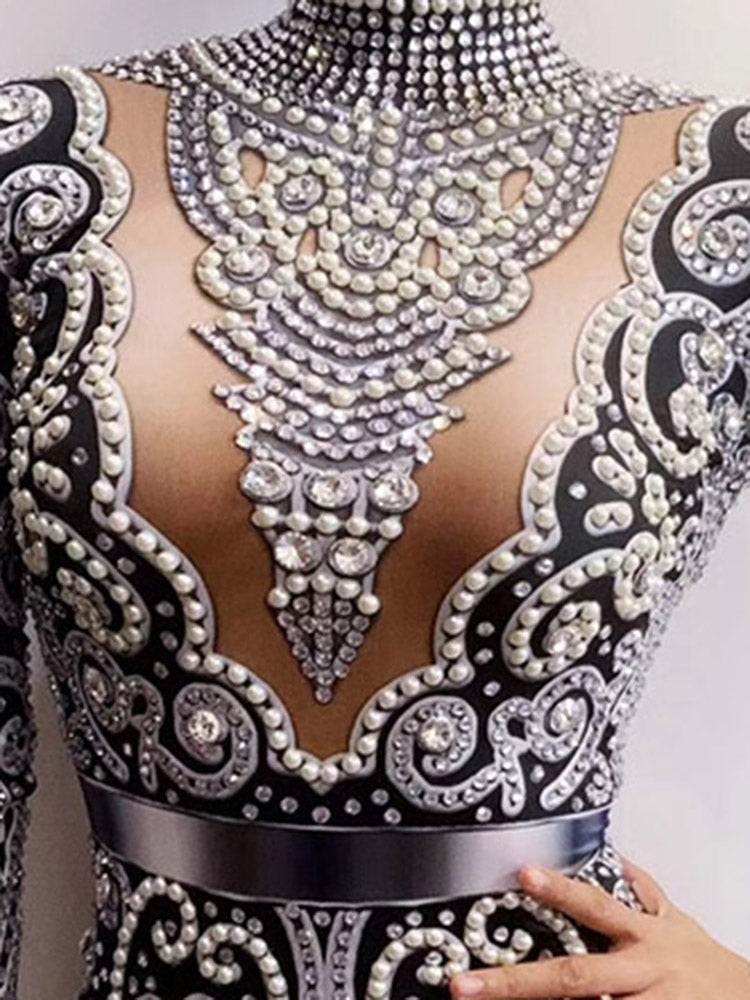 Women's Slim Fit Bodysuit Rhinestone Performance Costume