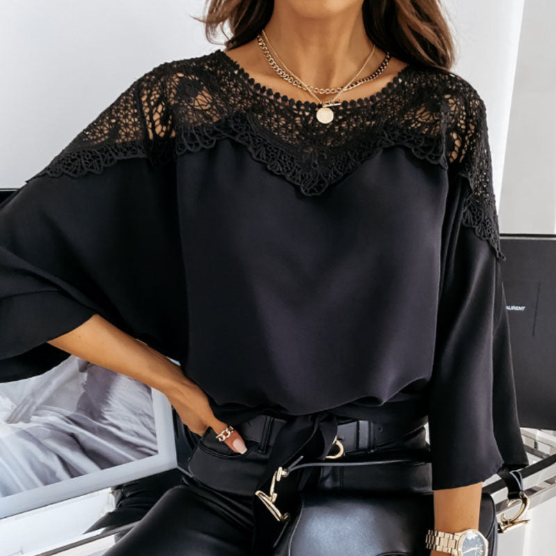 Long Sleeve Lace And Lace Blouse Woman