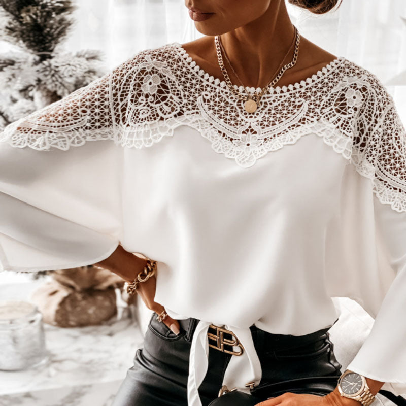 Long Sleeve Lace And Lace Blouse Woman