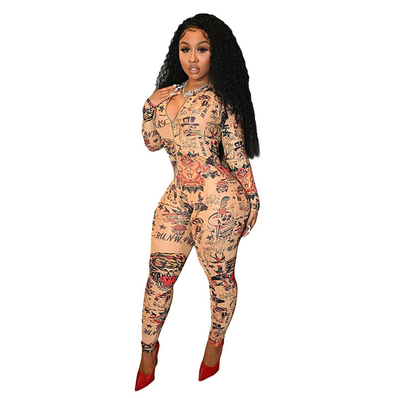 Women's Printed Slim-Fit Hip-Lift Sports Jumpsuit