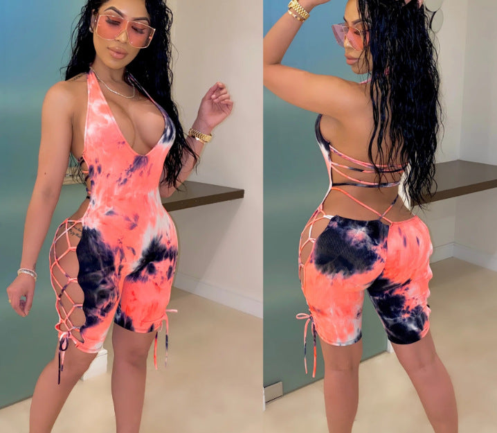 Printed Halter Lace One-piece Swimsuit