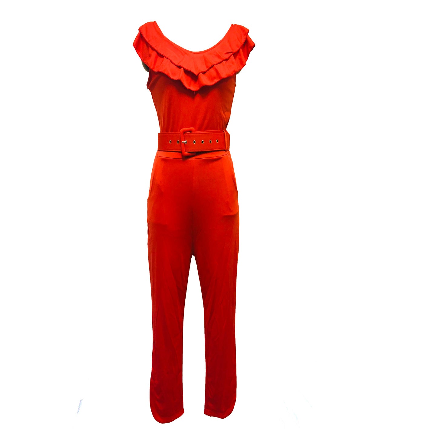 Summer 2020 Foreign Trade Hot Style Women's Jumpsuit With Belt Layered Frilly Skirt Leg High Waist Slim Cropped Trousers