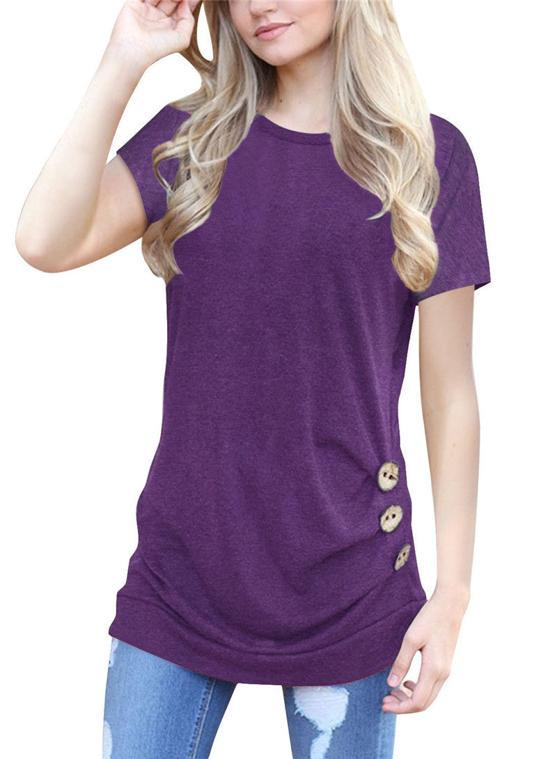 Button-decorated Short-sleeved T-shirt Women