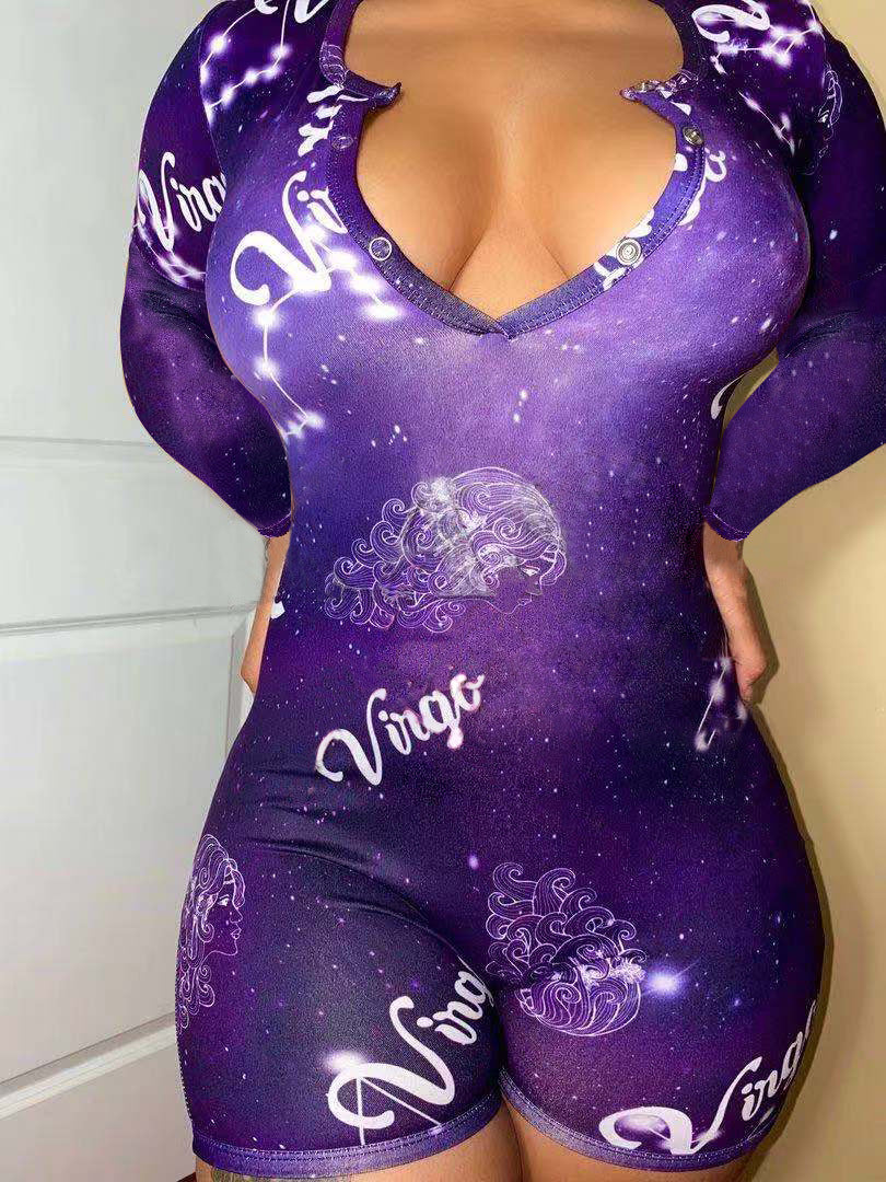 Explosive Element Printing Sexy European And American Plus Size Homewear One-piece Pajamas