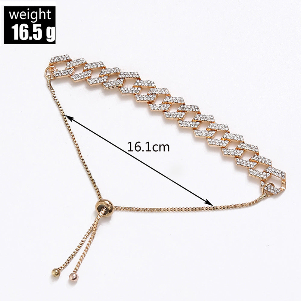 Hip Hop Unisex Trendy Thick Bracelets Exquisite Crystal Woman 3 Color Mental Figaro Bracelets Easy-wear Drawstring Man Jewelry