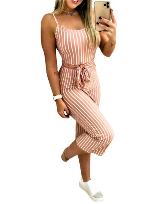 Cropped Jumpsuit With Striped Straps