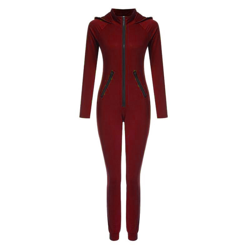 Long-sleeved hooded sports jumpsuit