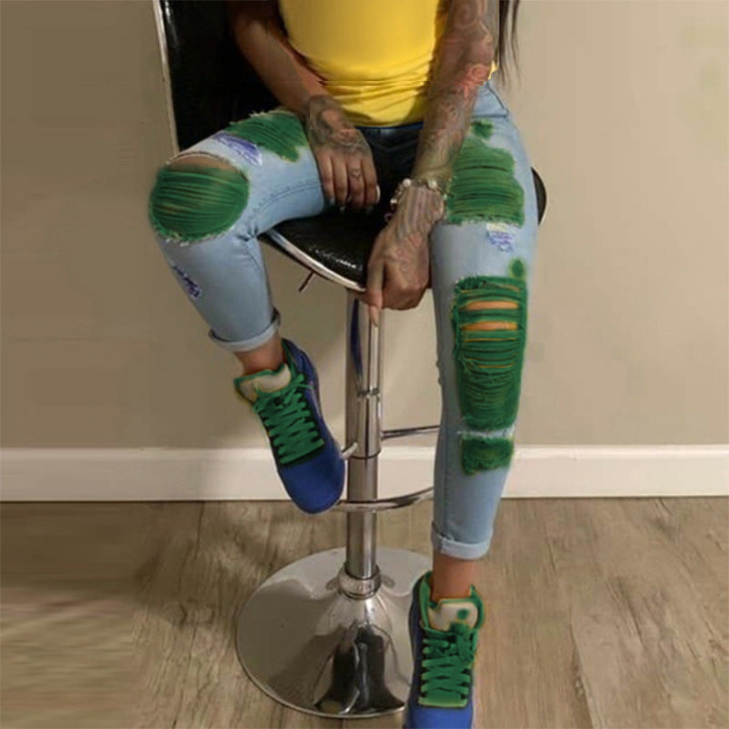 Light color ripped jeans for women