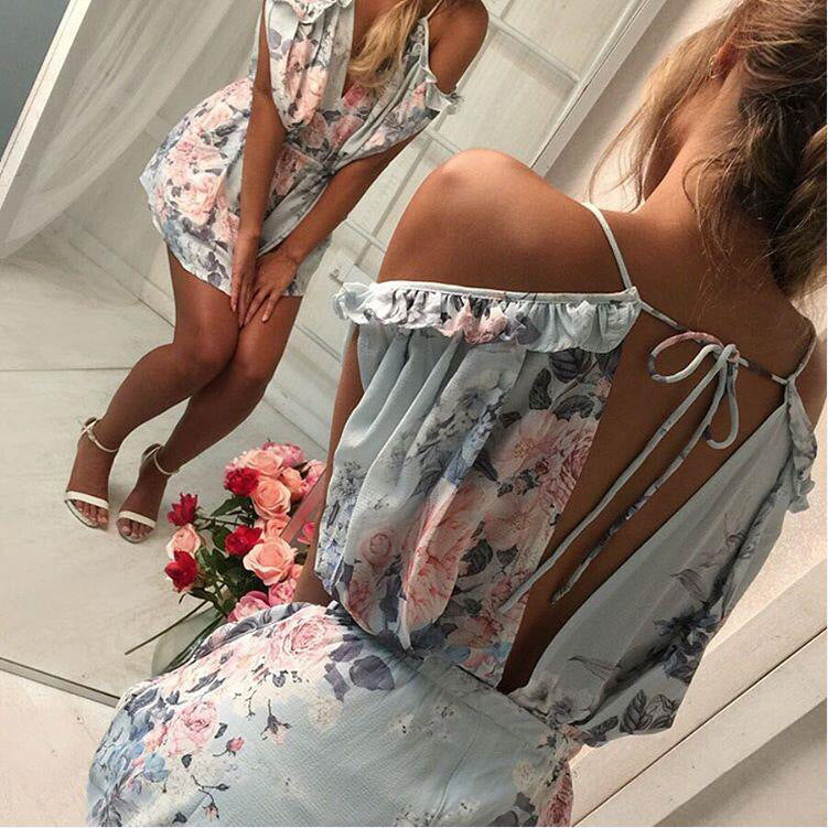 V-neck printed sling jumpsuit shorts