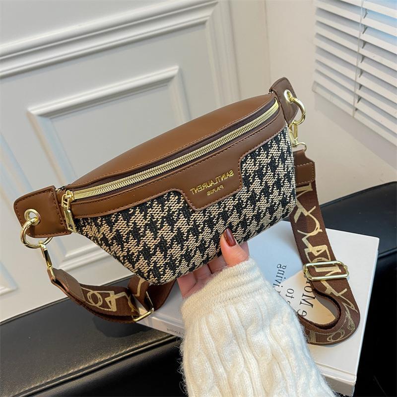 Popular New Autumn And Winter Houndstooth Hand Holding Saddle Bag Casual Shoulder Messenger Bag