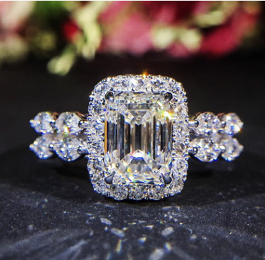 Princess Square Simulation Diamond Ring