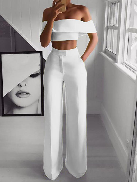 One-shoulder mop pants suit