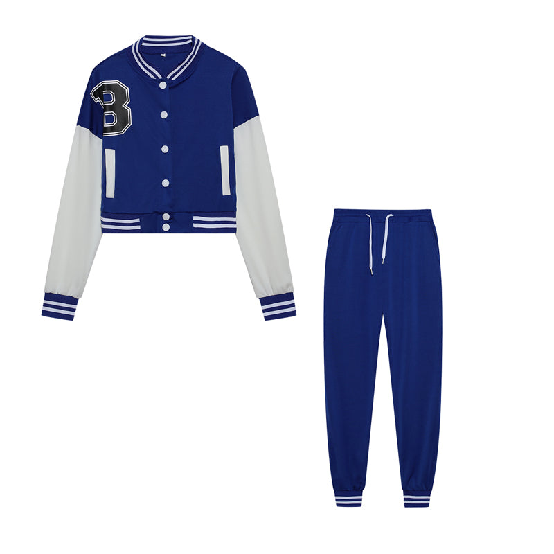 Women's B Letter Color Blocking Jacket Single Breasted Letter Printed Baseball Suit