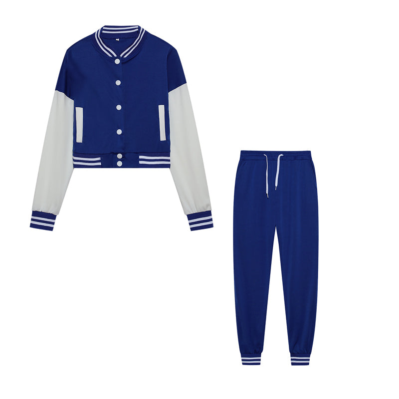 Women's Splicing Jacket Single Breasted Baseball Suit Women's Sports Two-piece Set