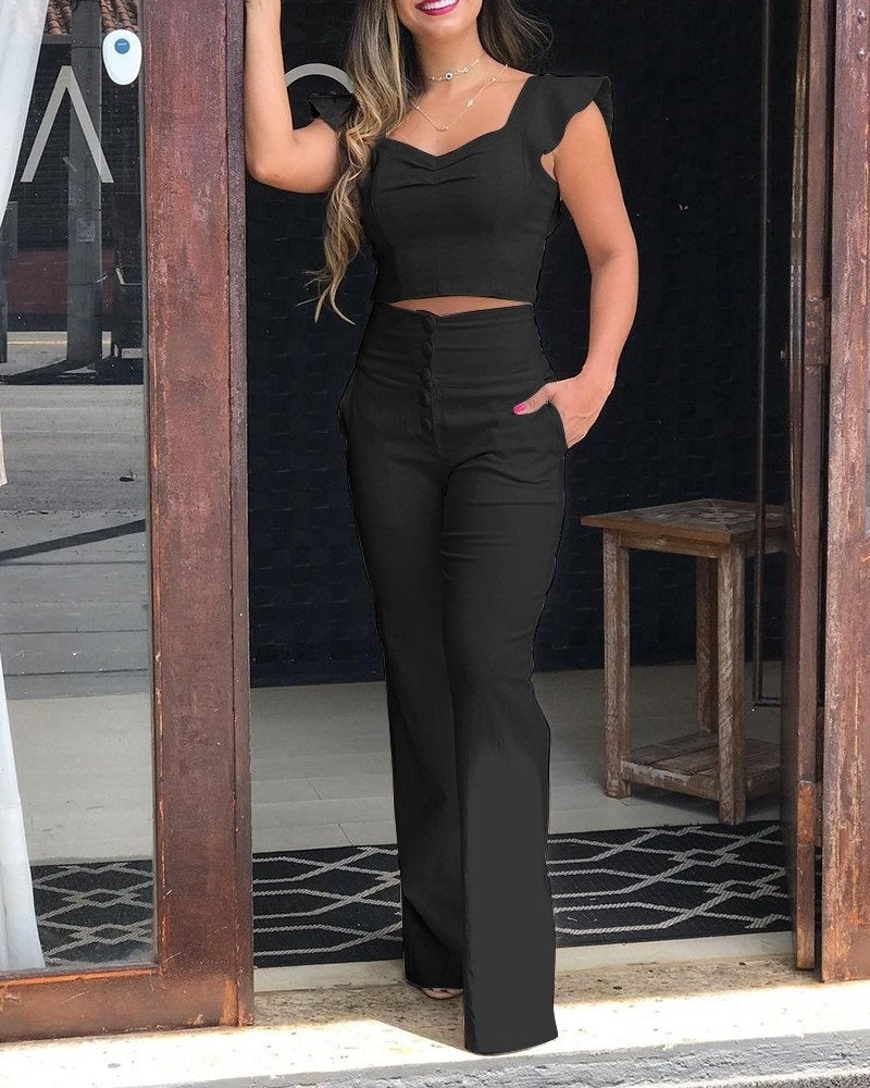 Slim Blouse And High Waist Long Pants Temperament Suit Women