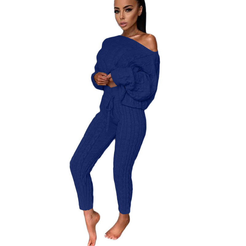 Autumn Winter Women Knitted Tracksuit Two Piece Set Women