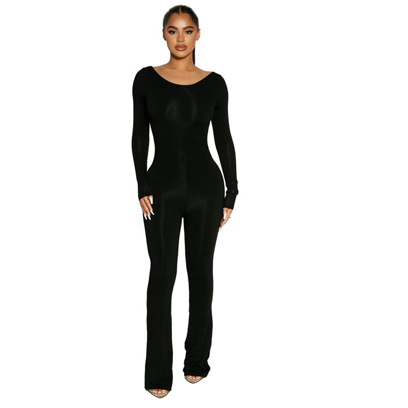 Stretch  Back Autumn And Winter Women's Long-sleeved Jumpsuit