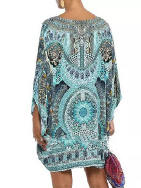 Bohemian V-neck long sleeve printed casual dress