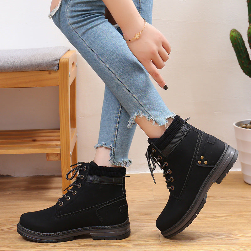 Women's British Style High Top Plus Size Cotton Martin Boots