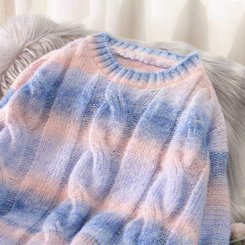 Rainbow striped sweater women loose pullover