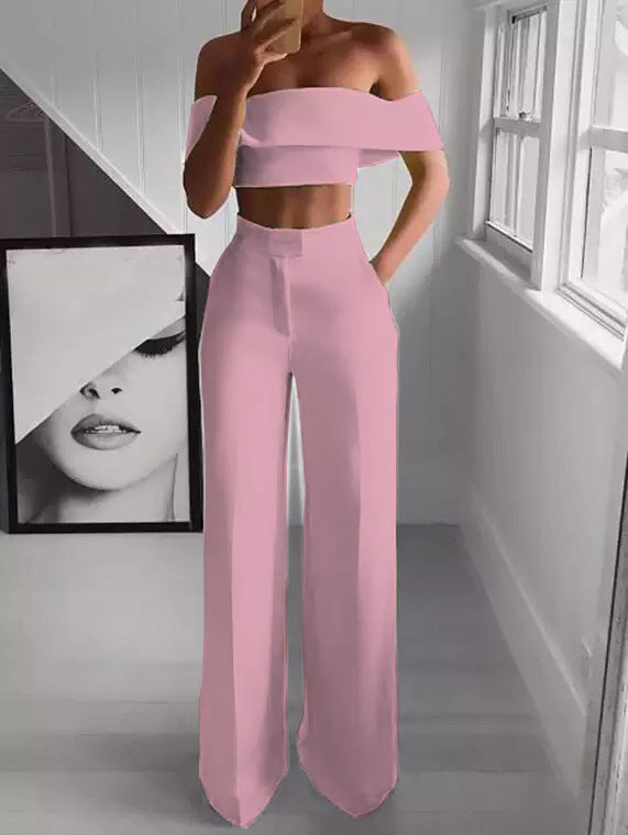 One-shoulder mop pants suit