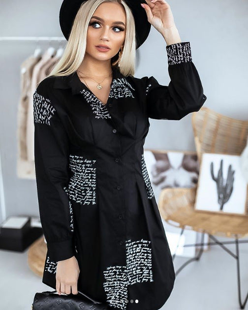 Spring-style Commuter Print Long-sleeve Single-breasted Jumpsuit