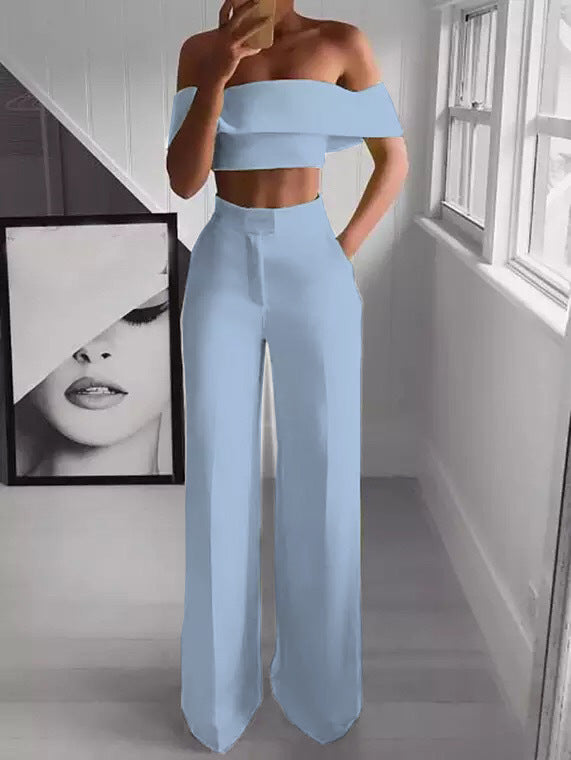 One-shoulder mop pants suit