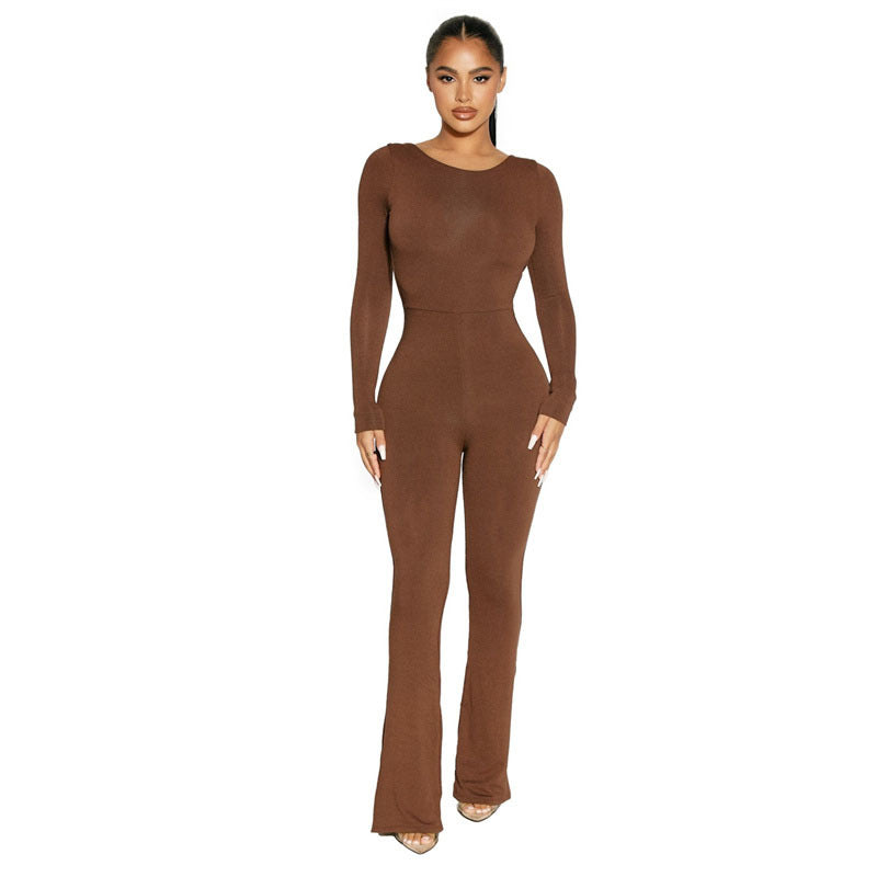 Stretch  Back Autumn And Winter Women's Long-sleeved Jumpsuit