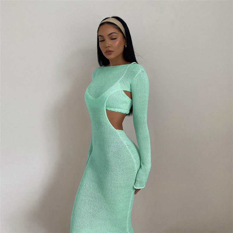 Small Vest Round Neck Long Sleeve Dress Two-piece Women