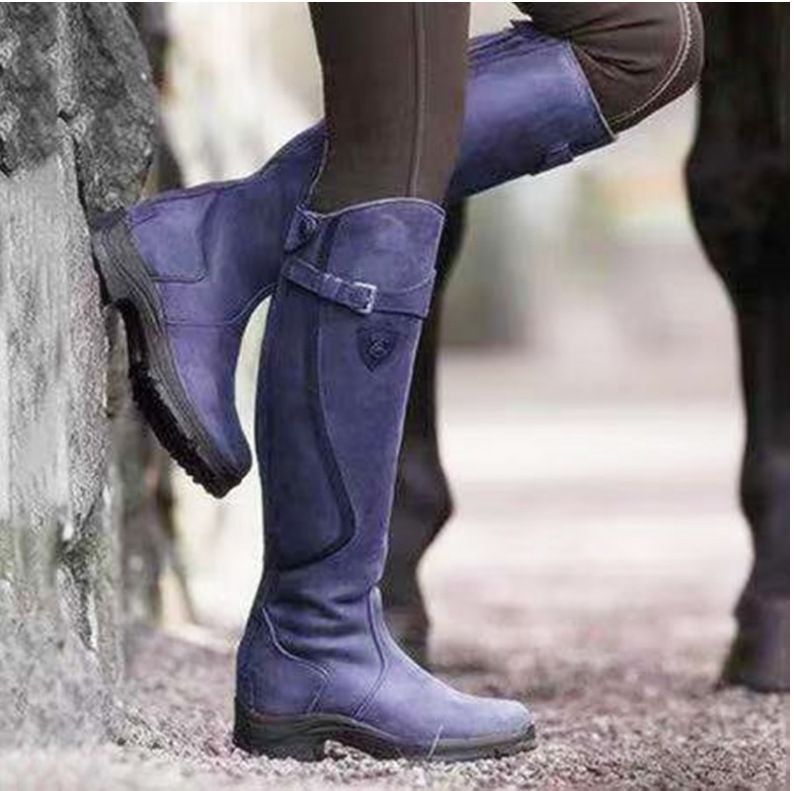 Riding Western Boots Winter Knee High Block Heel Round Toe Shoes For Women