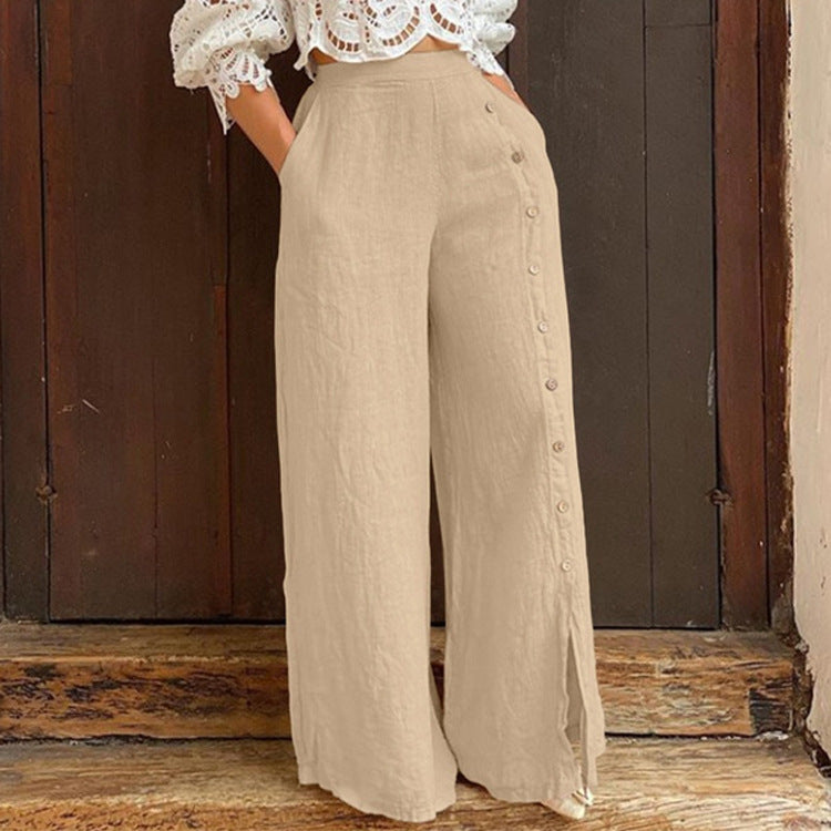 Slit Wide Leg Pants High Waist Pants Loose Urban Casual Pants