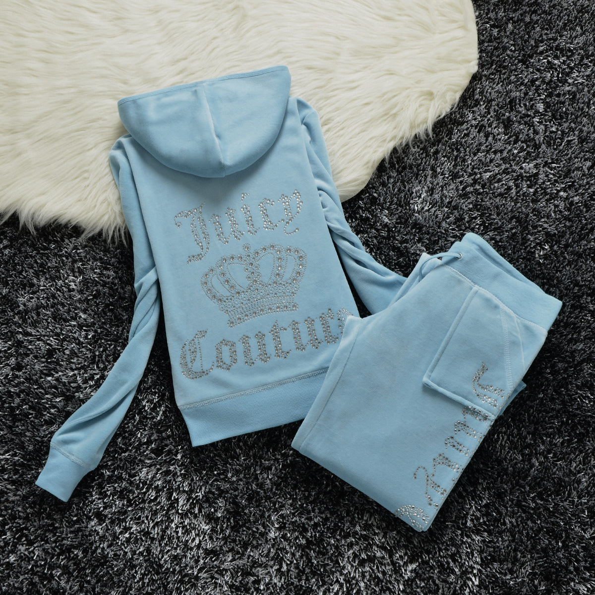 Gold Velvet Crown Hot Drill Letter Casual Sports Suit Women Hot Drill Two-piece Set