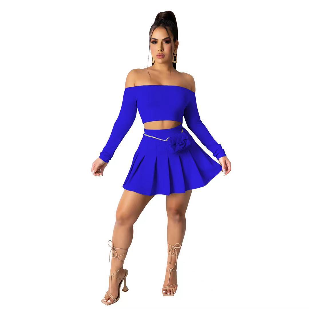 Strapless Girls Dresses Casual Pleated Shirts Two Piece Sets