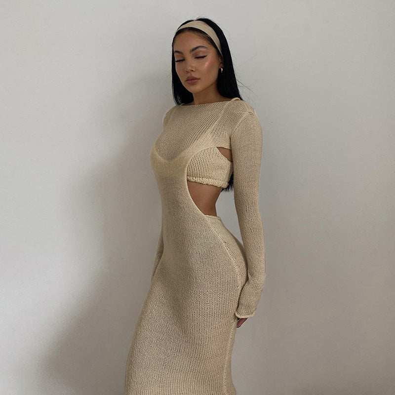 Small Vest Round Neck Long Sleeve Dress Two-piece Women