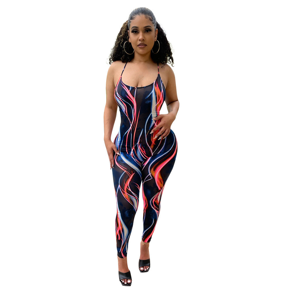 Fashion Sexy Mesh See-Through Suspenders Jumpsuit