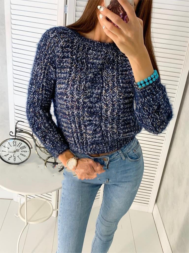 Loose round neck sweater women loose pullover sweater