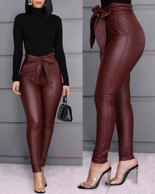 Fashion casual PU pants leather pants