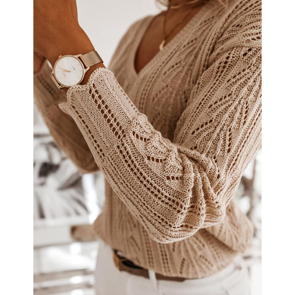 Women Hollow Knit Sweater Warm Top